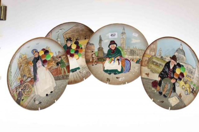 Four Royal Doulton street vendor plates
