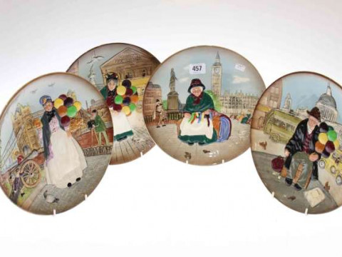 Four Royal Doulton street vendor plates