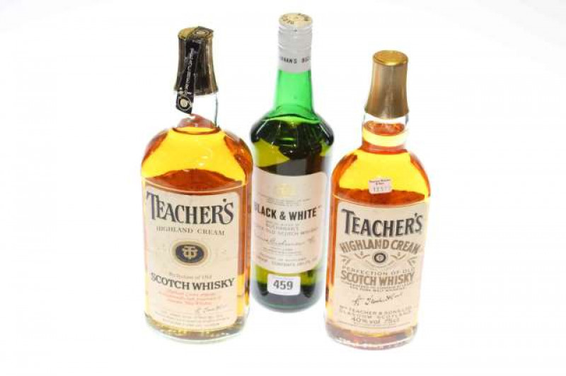 Three bottles of whisky (two Teachers and Black & White)