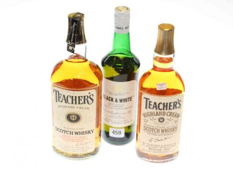 Three bottles of whisky (two Teachers and Black & White)