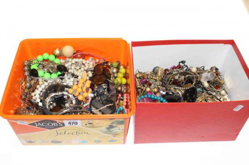 Two boxes of costume jewellery