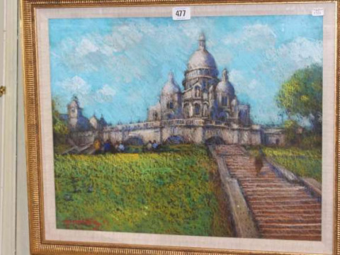 John Mackie, French Chateau, signed lower left, pastel, framed, 39.5cm...