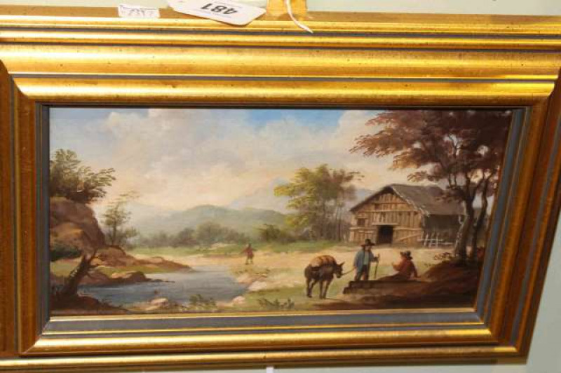 Rural Scene, oil on board, 12.5cm x 22.5cm, framed