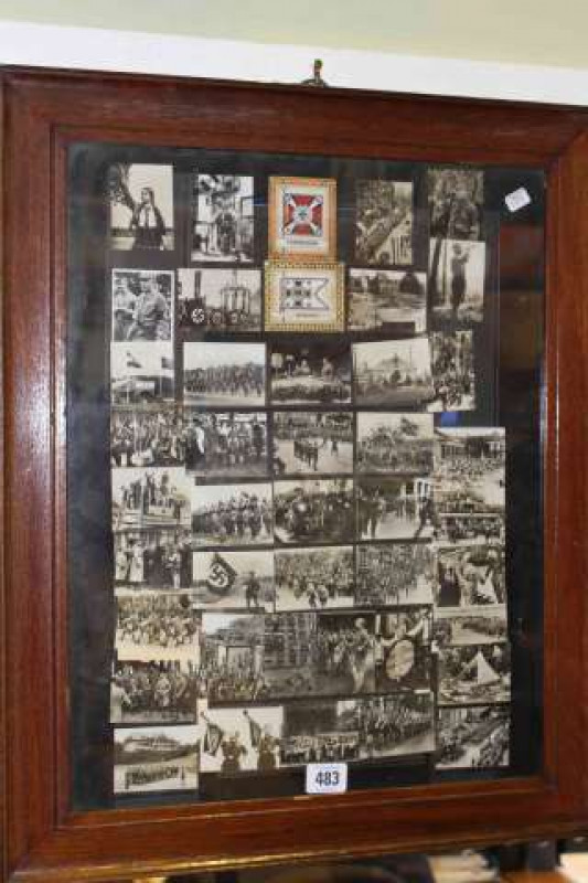Collection of Nazi Party photograph cards in oak frame
