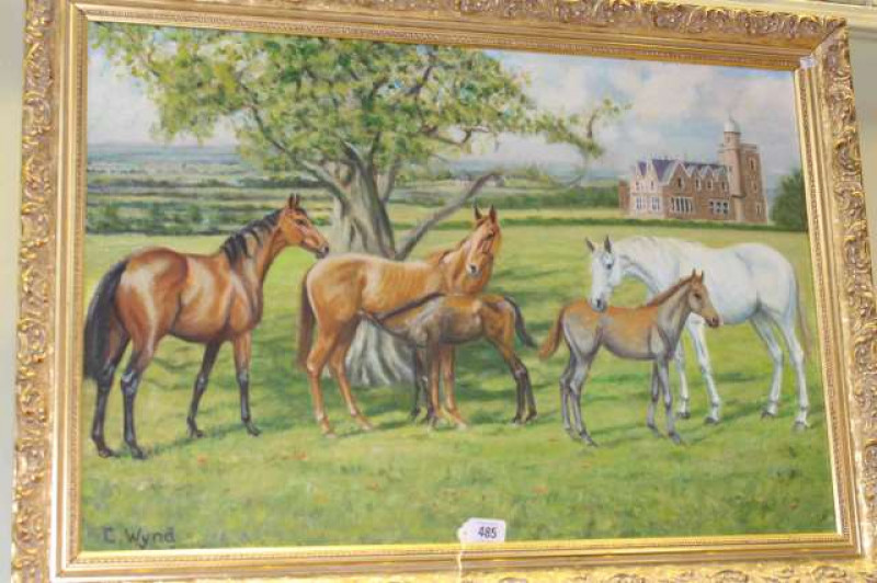 C. Wynd, Horses and Foals, signed lower left, oil on canvas, 50cm x 75cm, in gilt frame