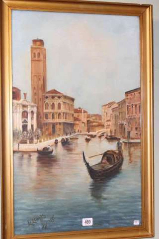 L. Lomas, Venice, signed and dated lower right, watercolour, 65cm x 39.5cm, in gilt frame