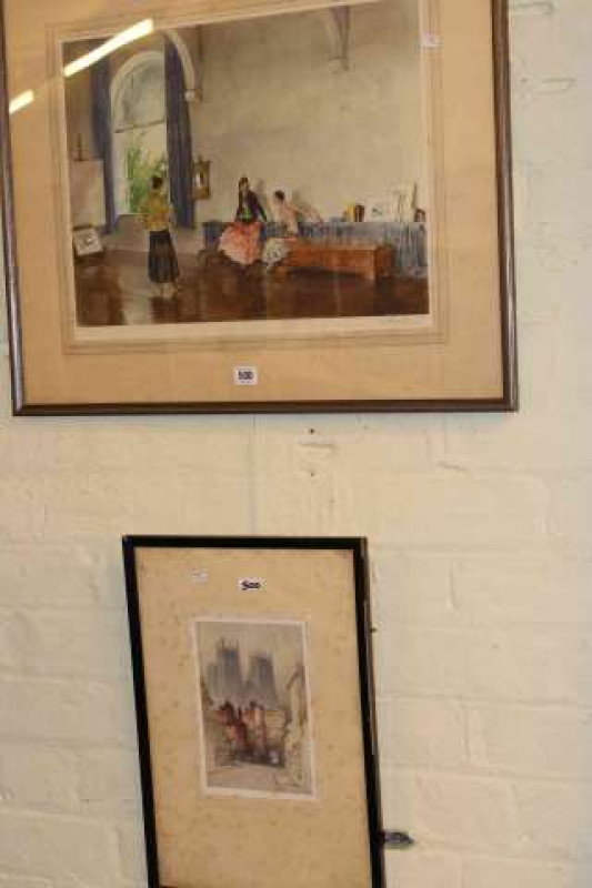 W. Russell Flint, Conversation Piece, artists proof, signed in the margin, and F. Robson, York Minster and Bootham Bar (2)
