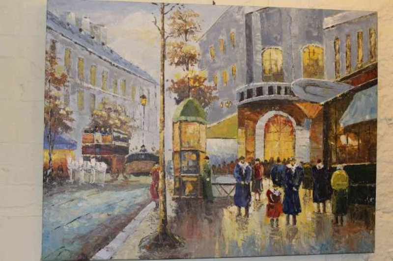 Large contemporary oil on canvas of a Continental town scene