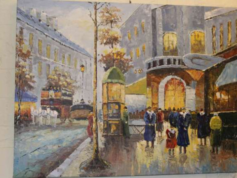 Large contemporary oil on canvas of a Continental town scene