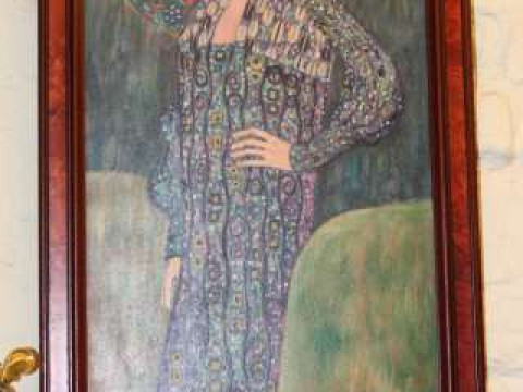 Style of Gustav Klimt, portrait oil on canvas, framed