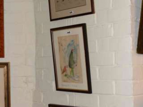 Set of four angling pen and ink sketches, signed and two framed collections...