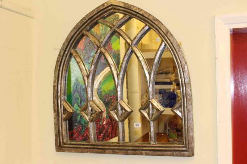 Gothic style silvered wall mirror
