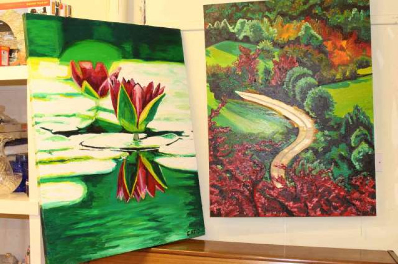 Clare Angela Reid, pair contemporary unframed oils