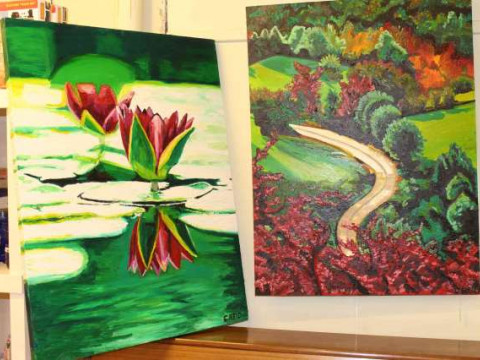 Clare Angela Reid, pair contemporary unframed oils