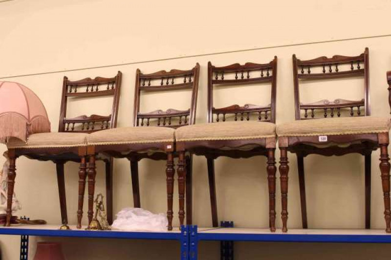 Set of four Victorian mahogany turned dining chairs