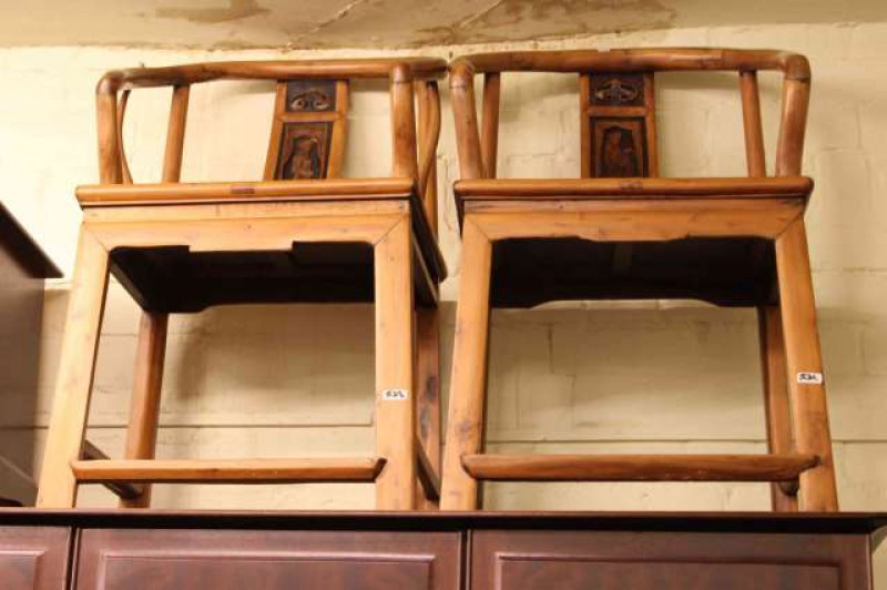 Pair Oriental style occasional elbow chairs and matching lamp table (3)