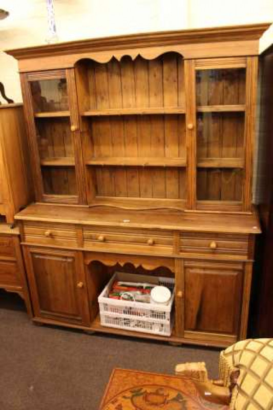 Pine glazed door top dresser