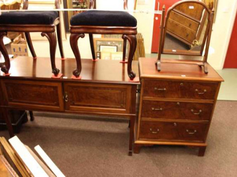 Edwardian mahogany two door washstand, three drawer mahogany chest and...