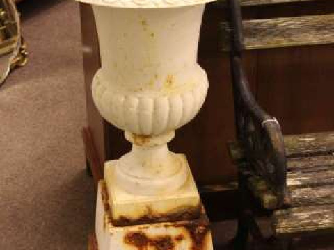 Pair cast Campana style garden urns and stands