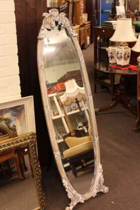 Oval gilt and painted easel cheval mirror