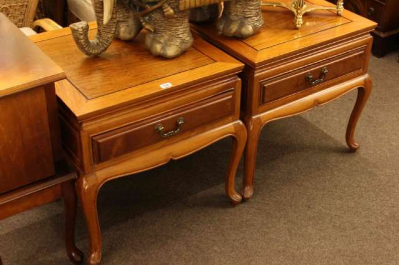 Pair hardwood single drawer lamp tables