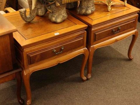Pair hardwood single drawer lamp tables