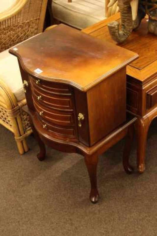 Serpentine front jewellery cabinet on cabriole legs