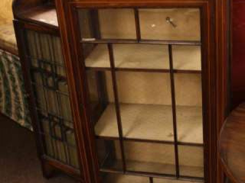 Edwardian mahogany and string inlaid single door china cabinet, slim oak...