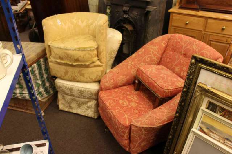 Child's chair, bedroom chair, swivel chair and footstool (4)