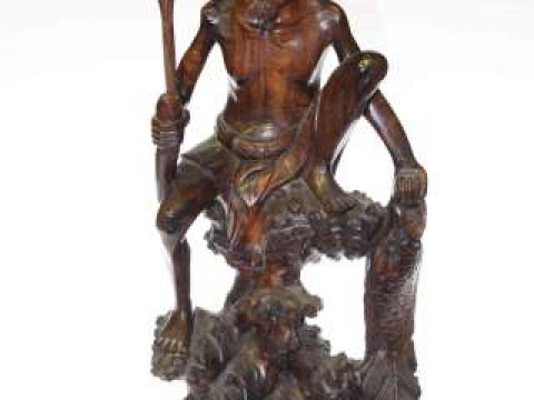 Carved wood figure 'Oriental Fishermen'