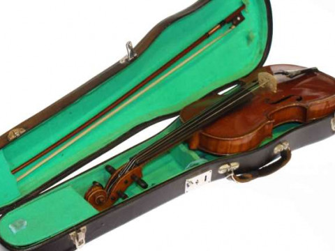 Cased violin and bow