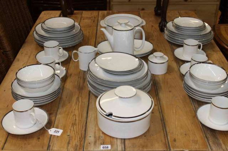 Thomas, Germany white with silver rim dinner service, approx 60 pieces