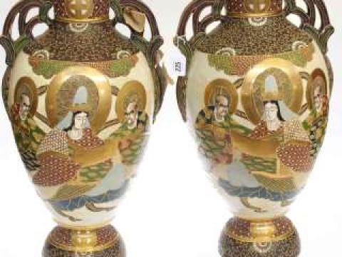 Pair large satsuma vases with figure decoration, 60cm