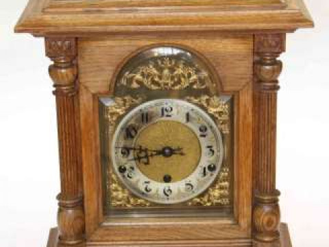 Large oak cased German mantel clock