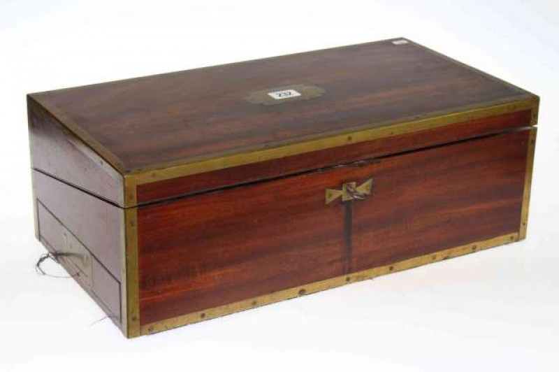 19th Century brass bound mahogany writing box