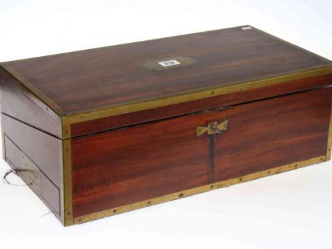 19th Century brass bound mahogany writing box