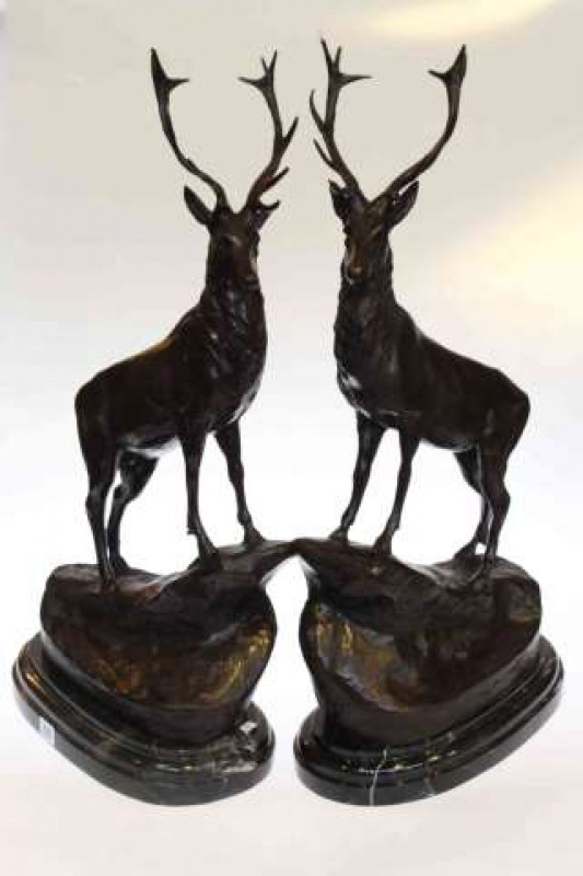 Pair large bronze 'Monarch of the Glen' stags, 73cm