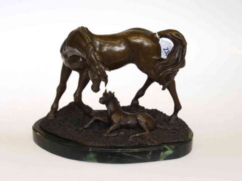 Bronze sculpture of mare and foal
