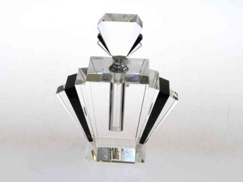 Art Deco style large black and clear glass scent bottle