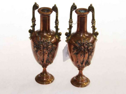 Pair small 19th Century copper and brass vases
