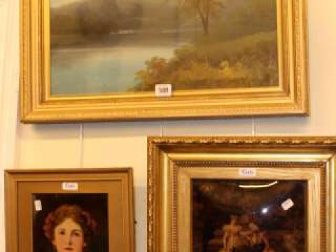 Lakeland oil, bevelled chrystoleum and framed portrait (3)