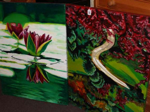 Clare Angela Reid, pair contemporary unframed oils