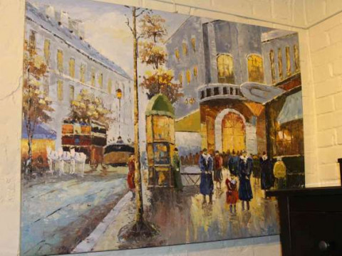 Large contemporary oil on canvas of a Continental town scene