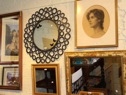 Four mirrors, portrait print and satinwood photograph frame (6)