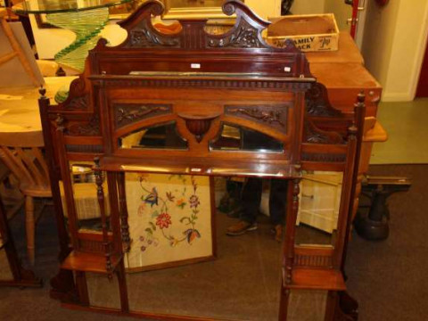 Two Victorian walnut overmantel mirrors