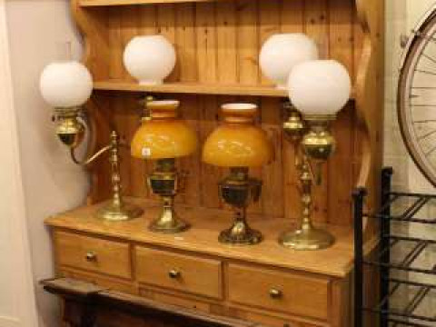 Pine shelf back dresser and Victorian mahogany overmantel mirror