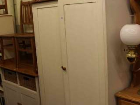 White and pine double door wardrobe and linen cupboard, blanket box, two...