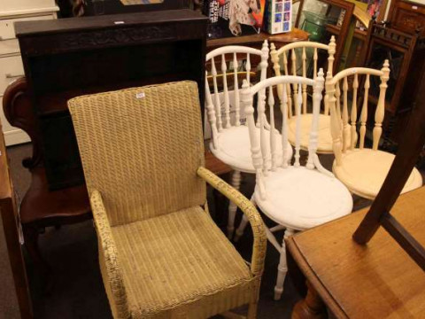 Set of four painted Ibex kitchen chairs, two Victorian hall chairs, bedroom...