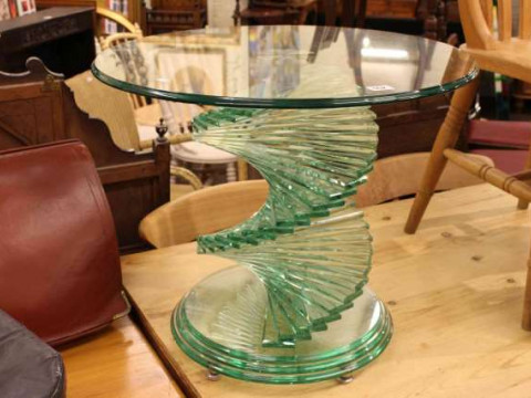 Contemporary circular glass and spiral twist occasional table