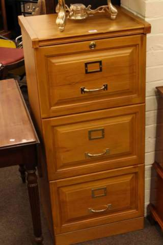 Pine finish three drawer filing cabinet